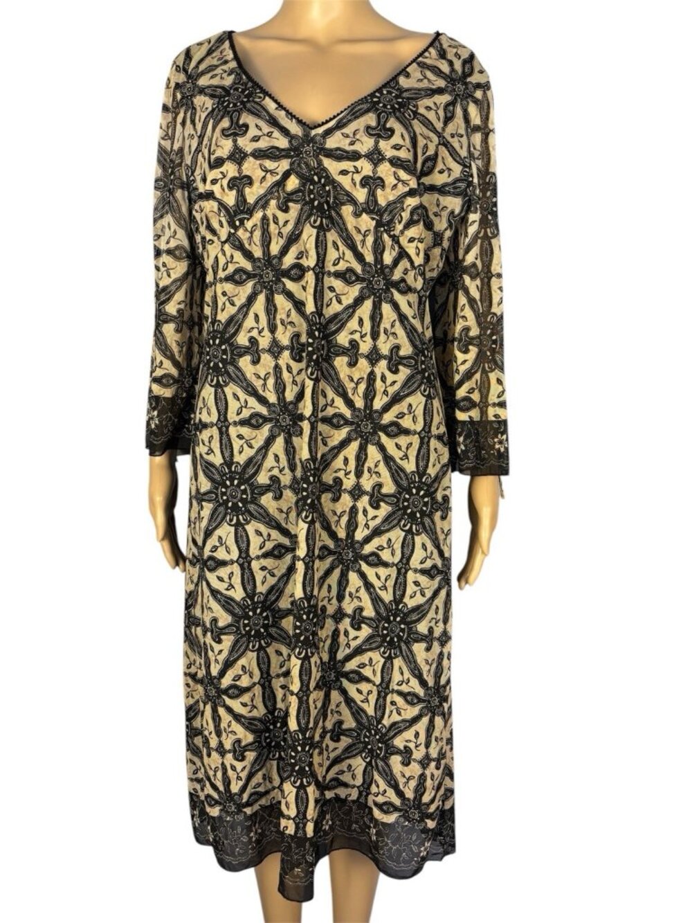 Vintage CDC Dress Women’s Sz 12 Geometric Printed Midi 3/4 Sleeves Multicolor